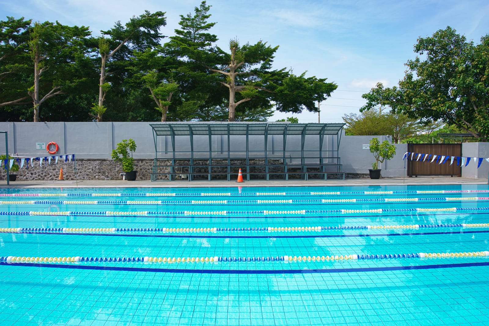 Competition swimming pool with lane markings at an international school in Sanur