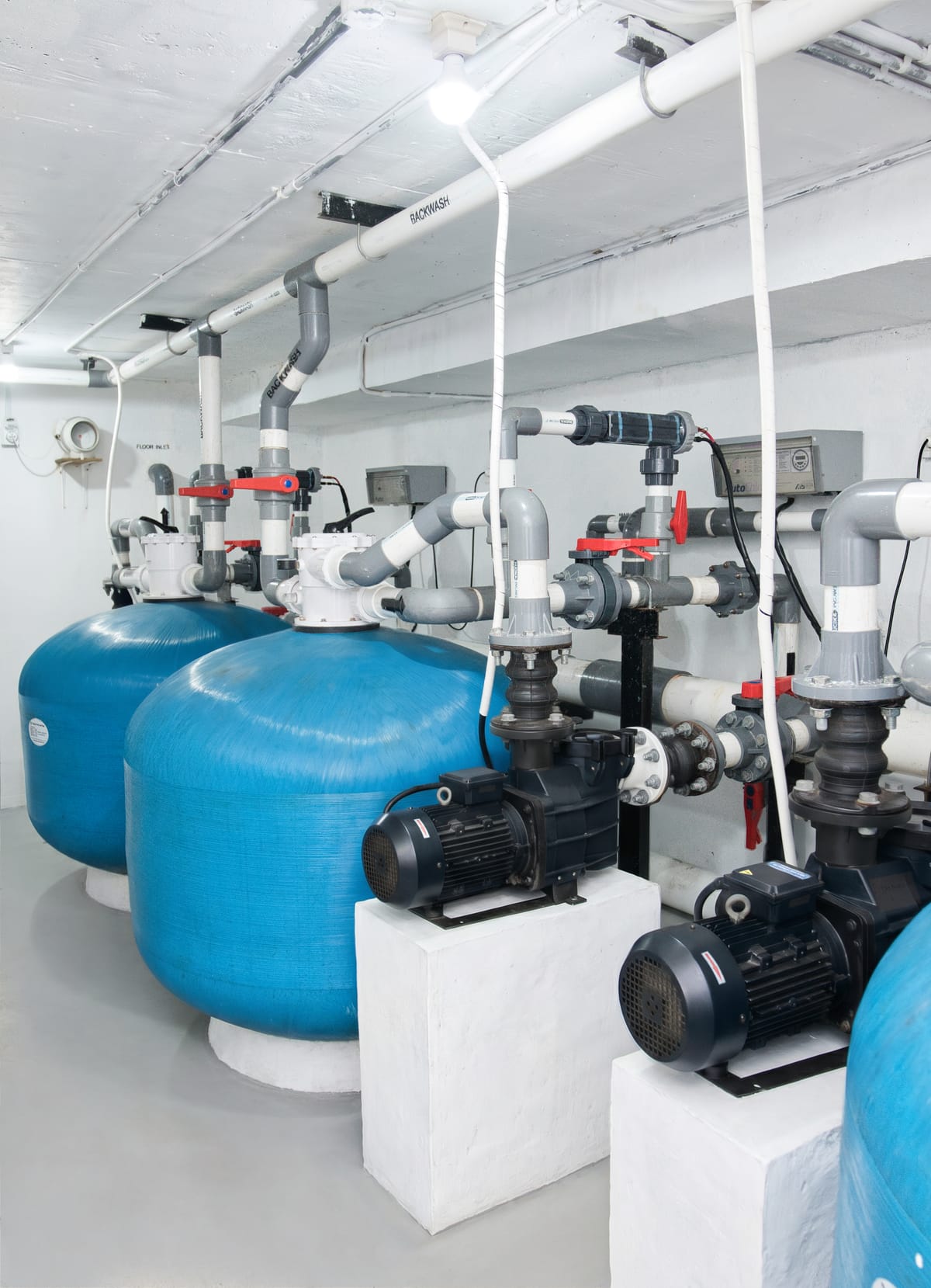Commercial pool pump and filtration plant room at Dyatmika International School